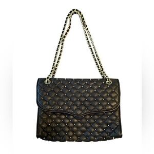 Rebecca Minkoff XL Black/Gold Stud Quilted Affair Leather Shoulder/Crossbody Bag